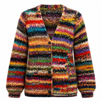Women's Button-Front Cardigan with Multicolor Pattern