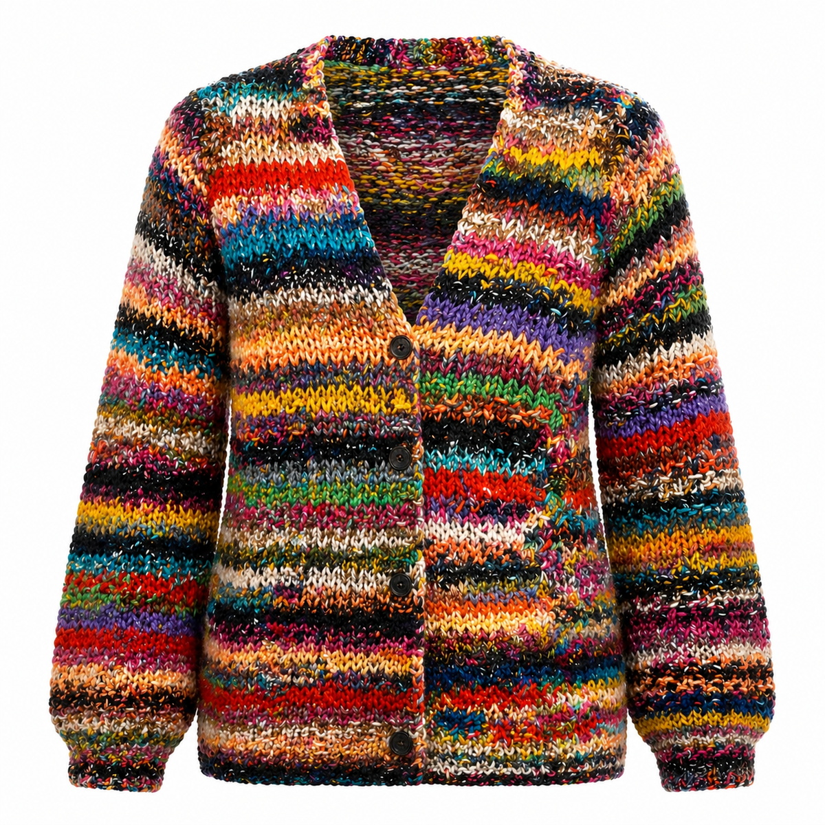 Women's Button-Front Cardigan with Multicolor Pattern