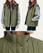 Women's Puffer Vest Quilted Zip Up Snap Button Sleeveless Coat