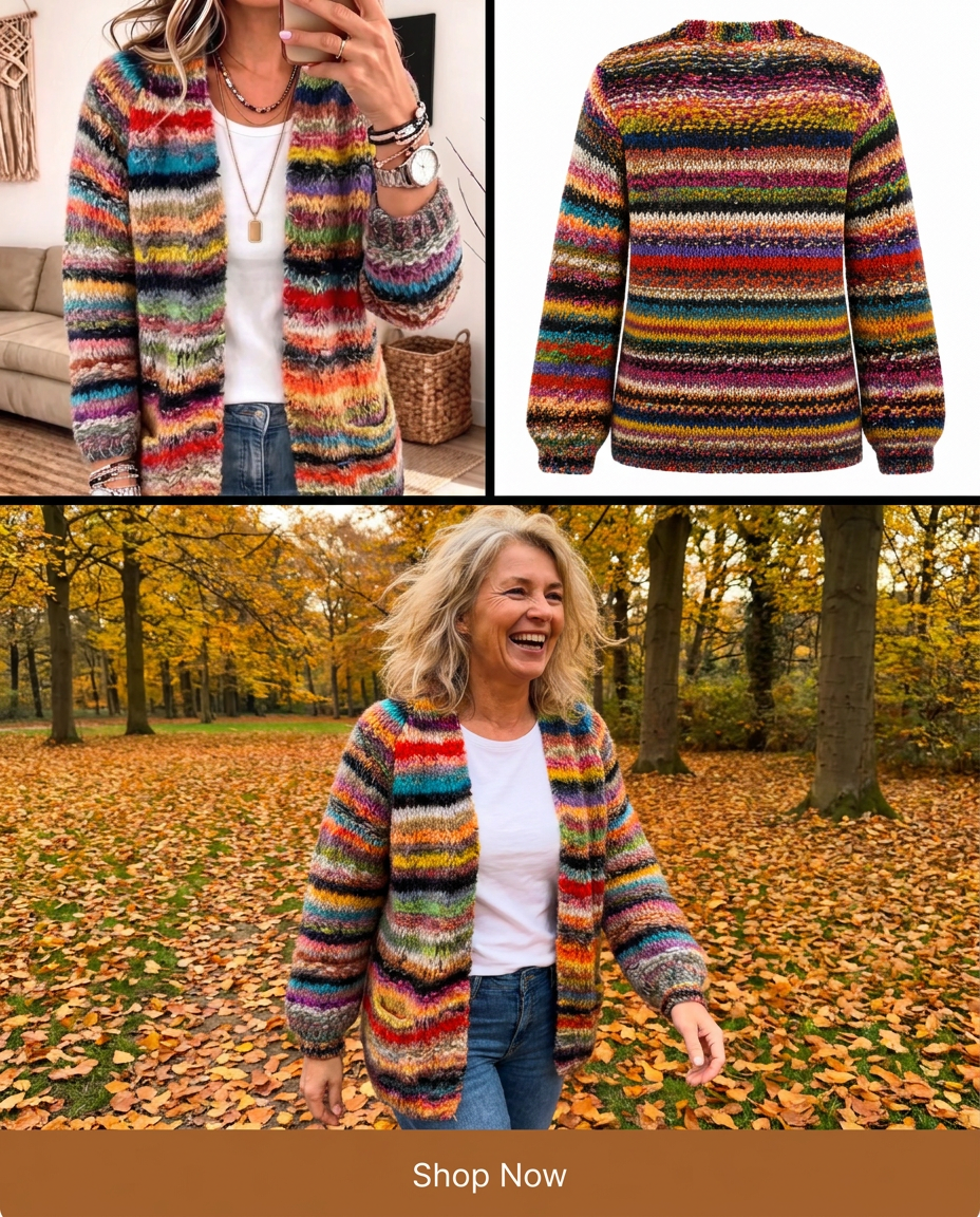 Women's Button-Front Cardigan with Multicolor Pattern